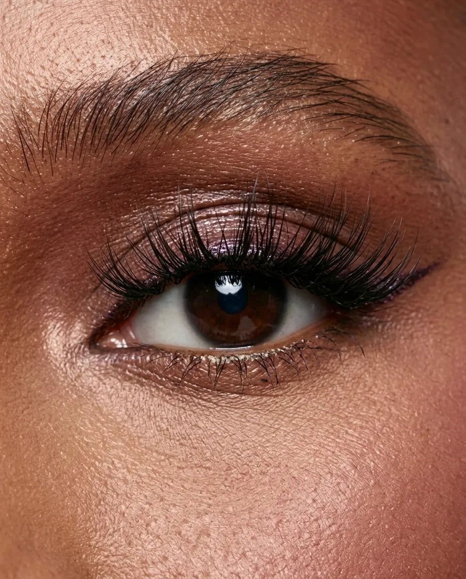 Close-up of a person's eye with dark eyeliner wearing Sweetie false lashes.